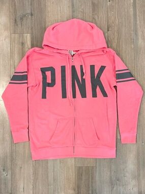 PINK Victoria's Secret Neon Pink Zip-Up Hoodie with Gray Accents